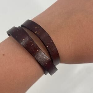 Handmade brown leather gold fleck wrap bracelet